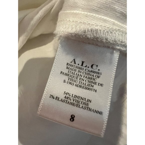A.L.C. SIDELLE LINEN BLEND WRAP GESSO WHITE DRESS size 8 - Picture 8 of 8
